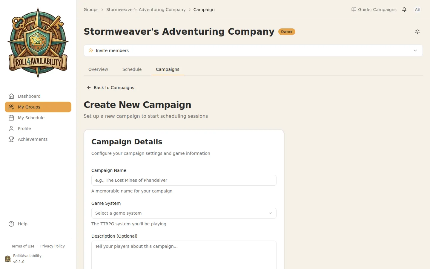 Empty campaign creation form
