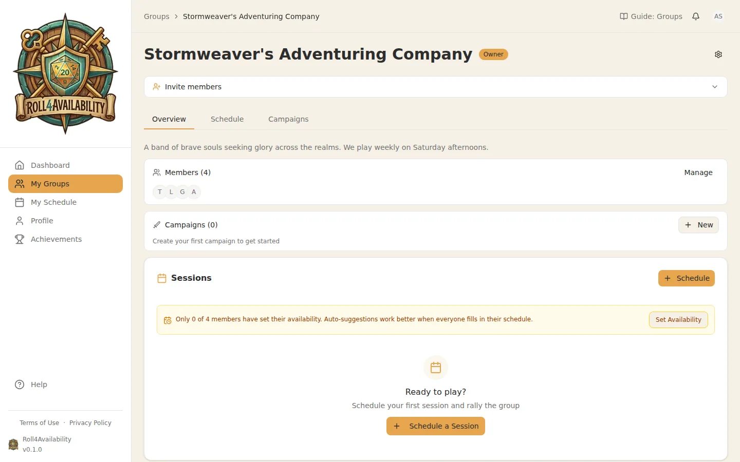 Group overview showing members and campaigns
