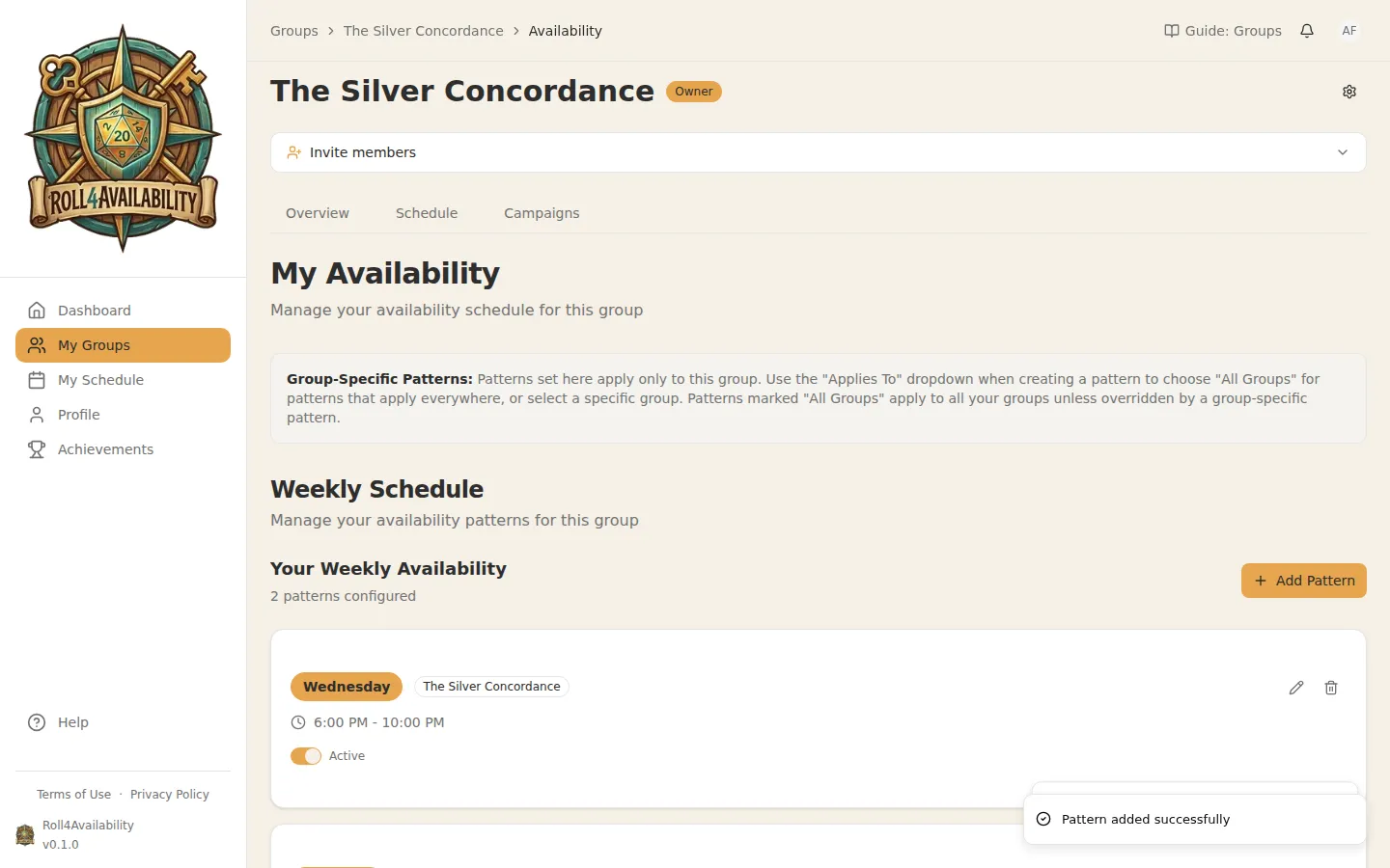 Two availability patterns set